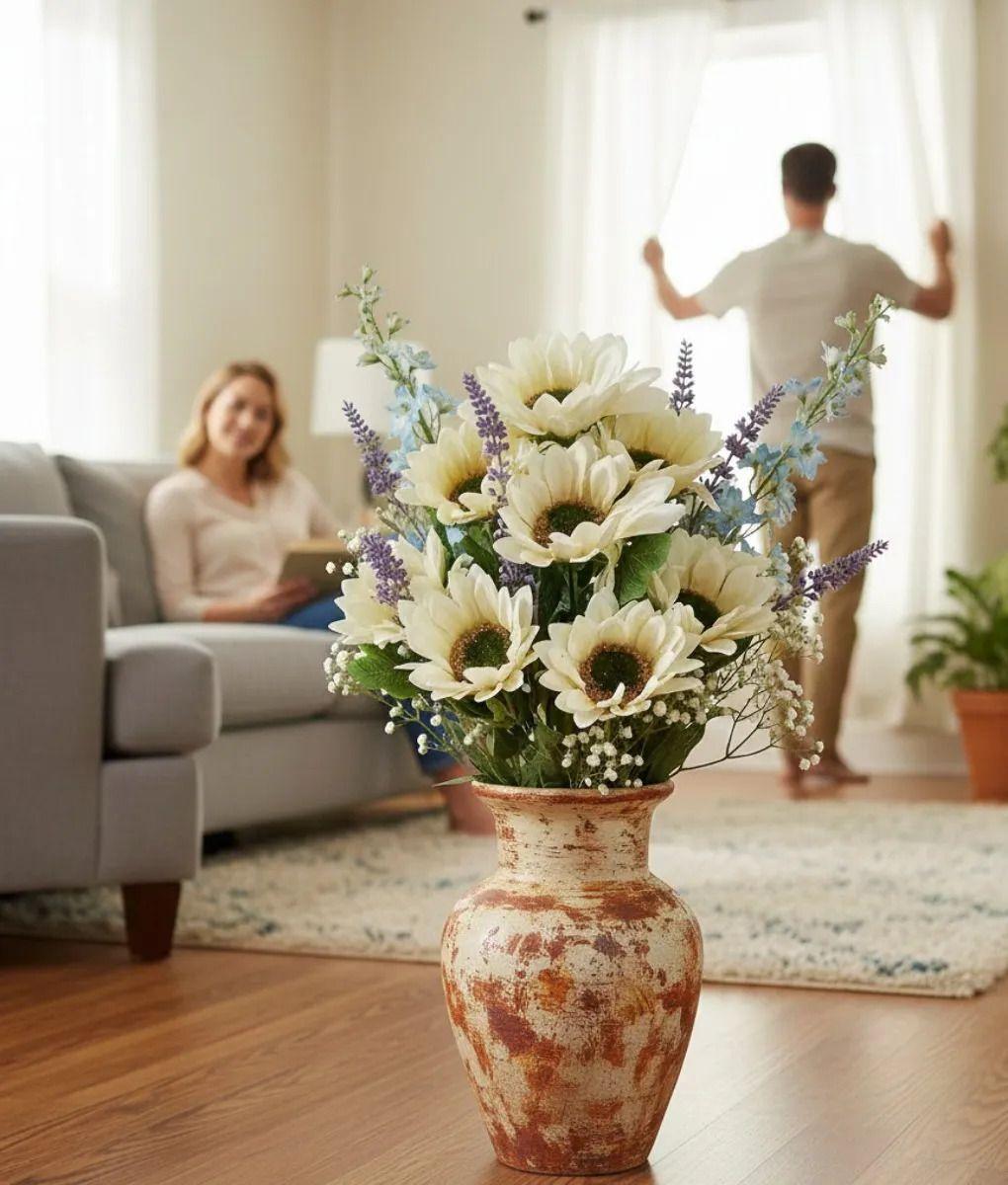 Set 2 Flores Artificiales Ramo Decorativo Margarita Jhn-6