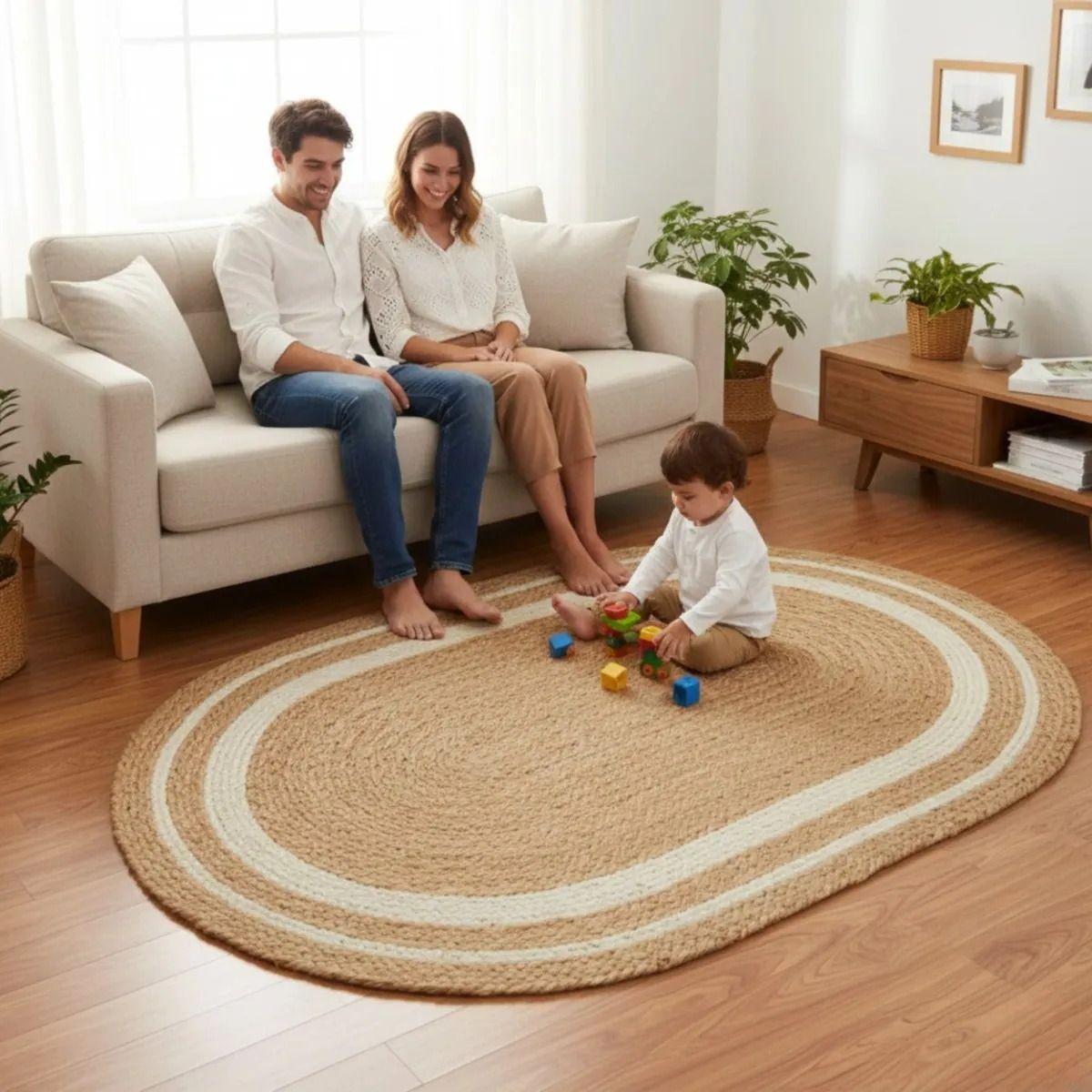 Alfombra Ovalada Trenzada Diseño Natural Minimalista AJ-4