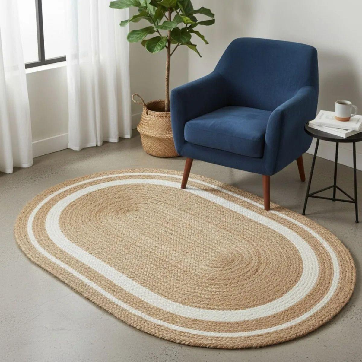 Alfombra Ovalada Trenzada Diseño Natural Minimalista AJ-6
