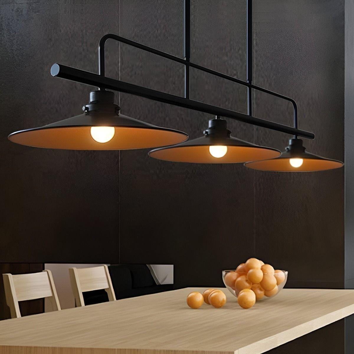 LÁMPARA COLGANTE Vintage Campanas Negras LED Triple cabezal-3