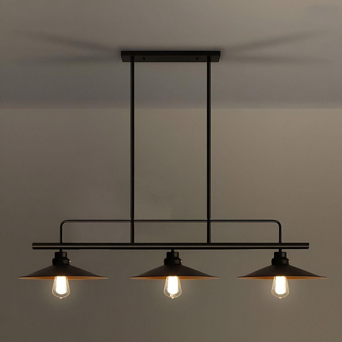 LÁMPARA COLGANTE Vintage Campanas Negras LED Triple cabezal-9