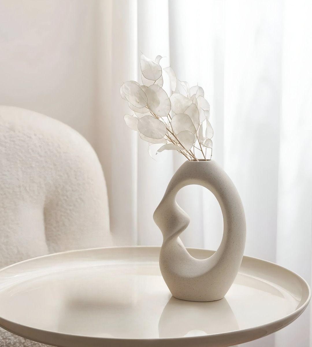 Jarrón Flores Moderno Cerámica Decoración Grande Blanco Jhn-1