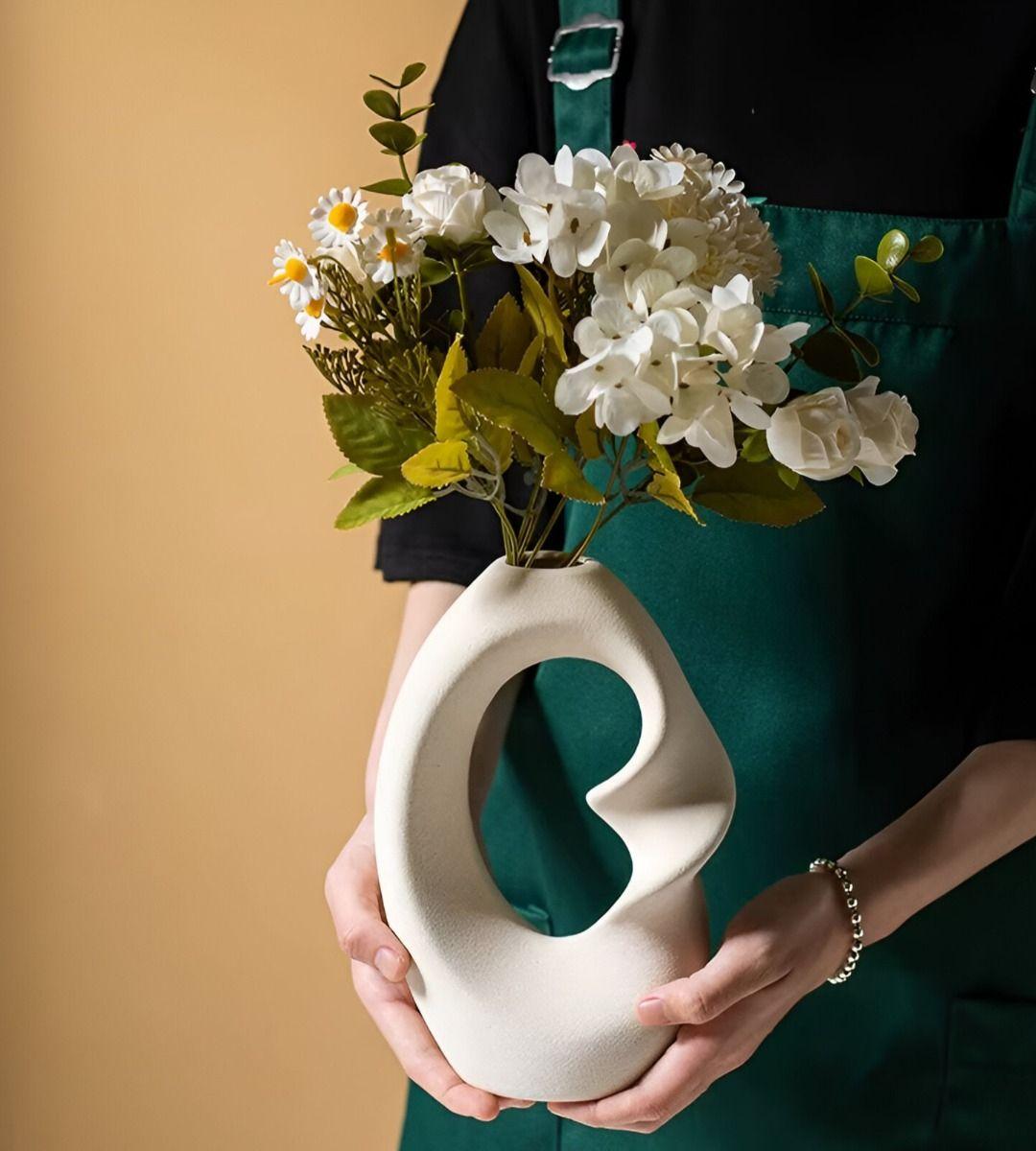 Jarrón Flores Moderno Cerámica Decoración Grande Blanco Jhn-2