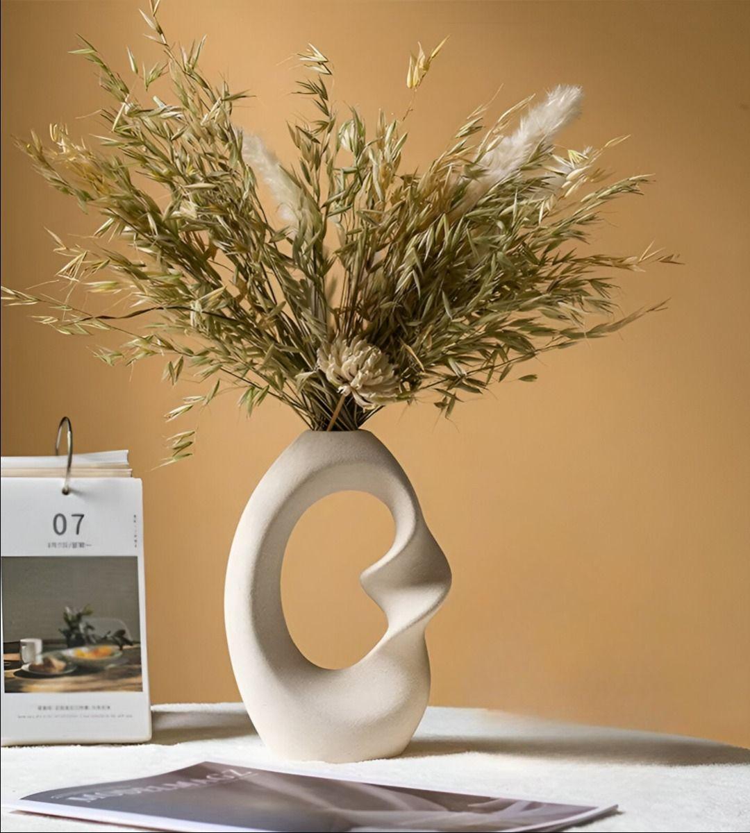 Jarrón Flores Moderno Cerámica Decoración Grande Blanco Jhn-5