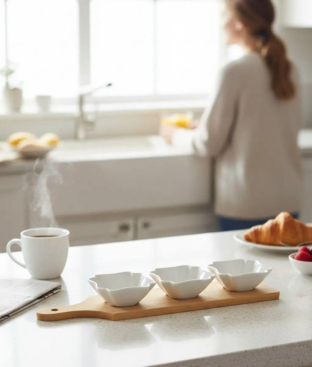 Juego 3 Soporte Snacks Base Bambú Salsas Aperitivos Jhn-3