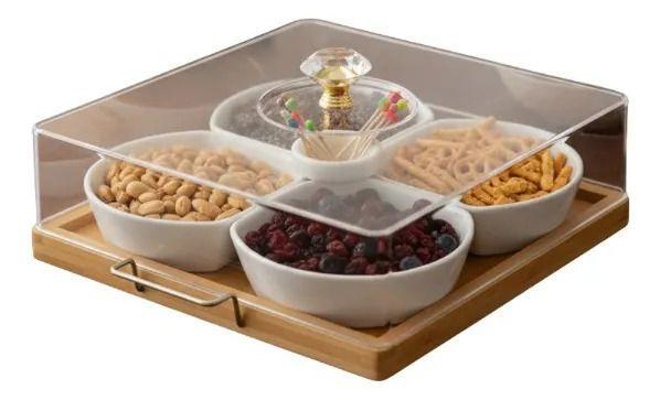 Juego Soporte Organizador Snacks Base Bambú 4 Espacio Jhn-2