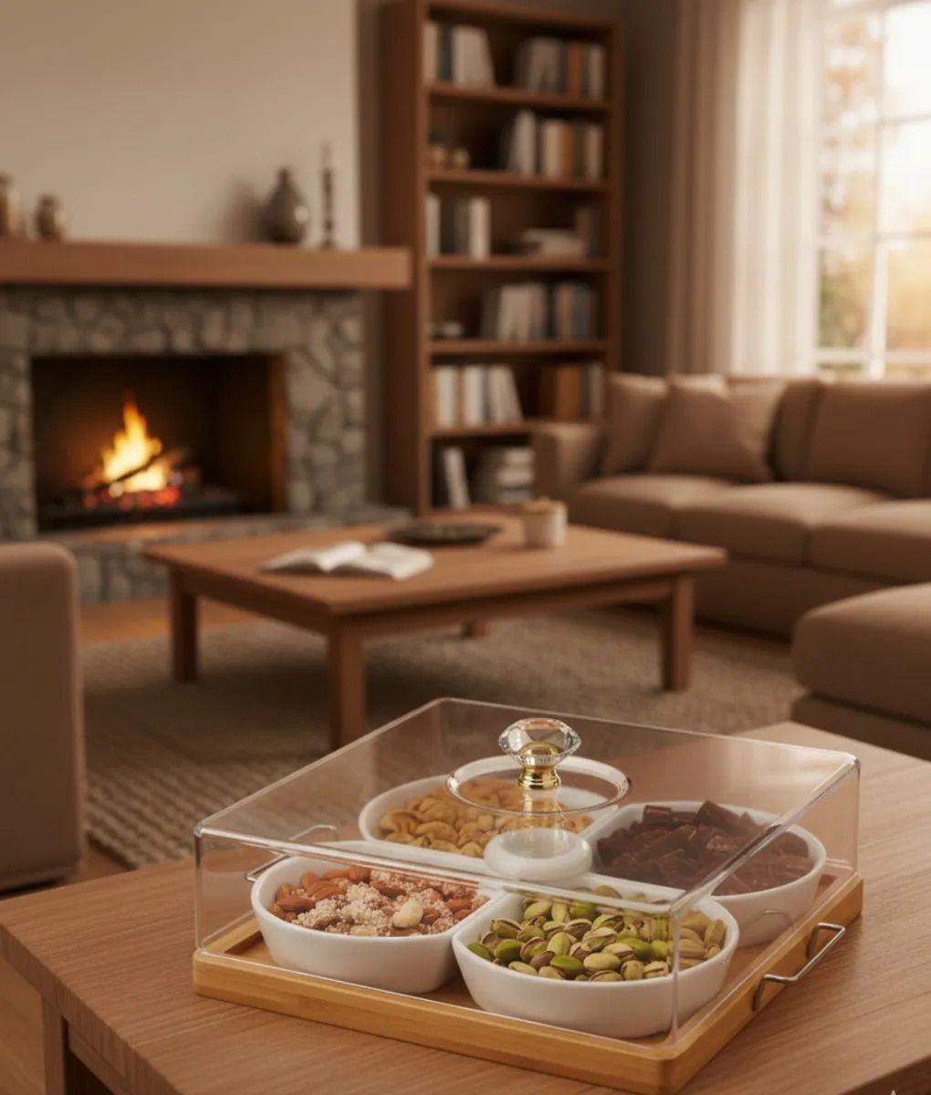Juego Soporte Organizador Snacks Base Bambú 4 Espacio Jhn-7