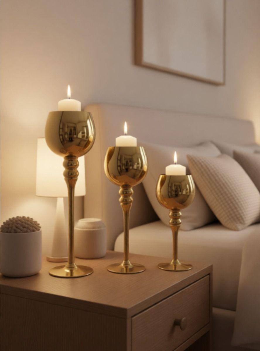 Set 3 Portavelas Diseño Copa Gala Soporte Decorativo Jhn-8