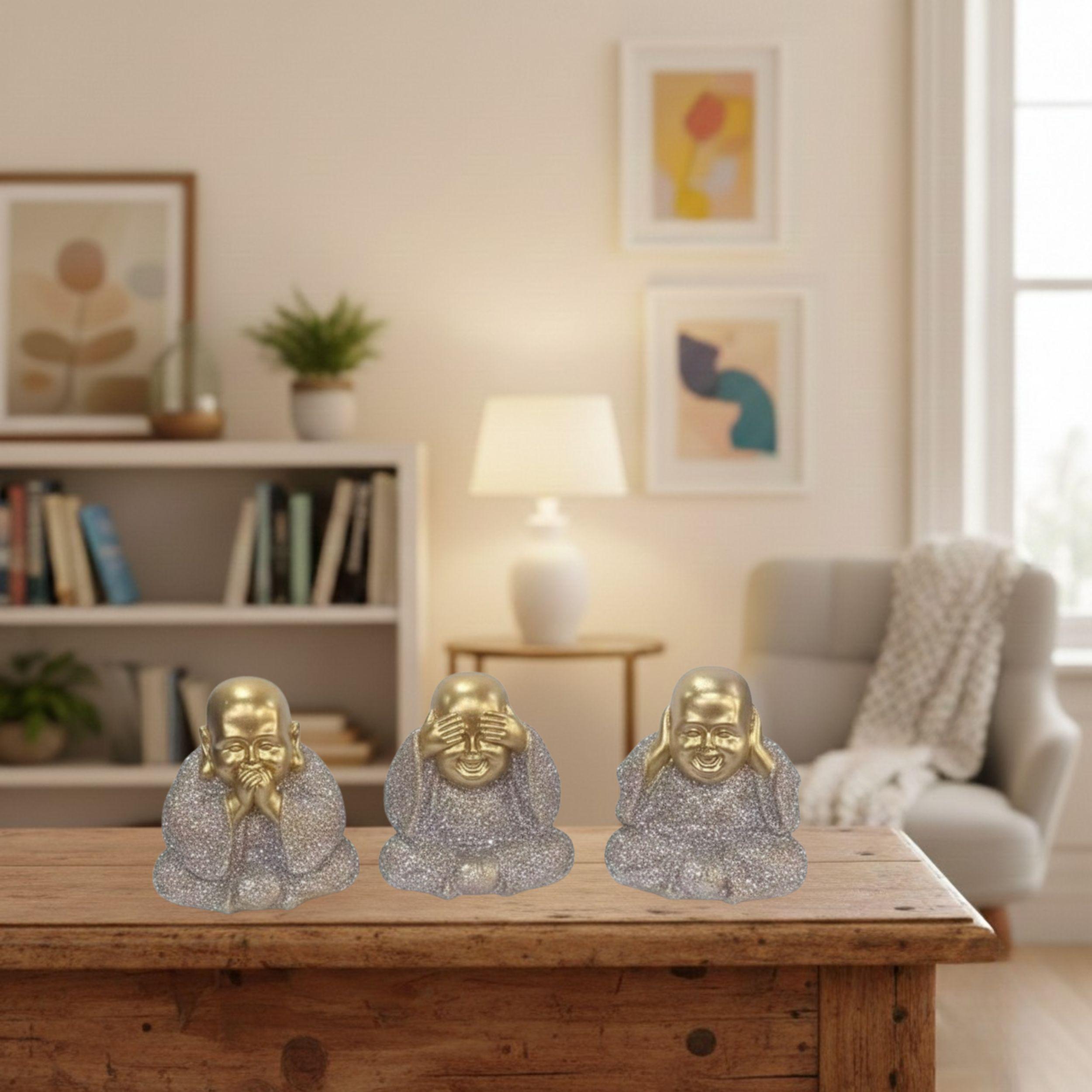 Set 3 Monjes Budistas Felicidad Figuras Decorativas ALJ-3