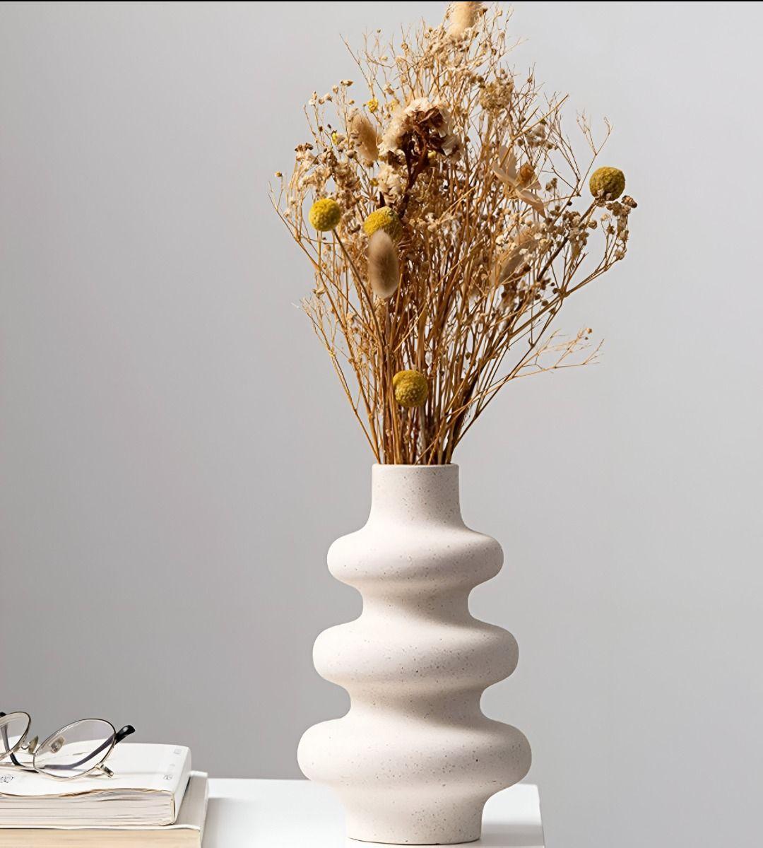 Jarrón Ondulado Moderno Flores Minimalista 21cm Jhn-4