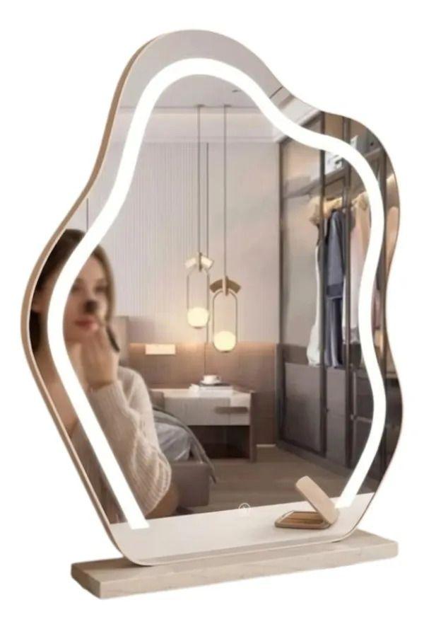 Espejo Mesa Orgánico Luz Led Táctil Tocador Maquillaje ALJ-1