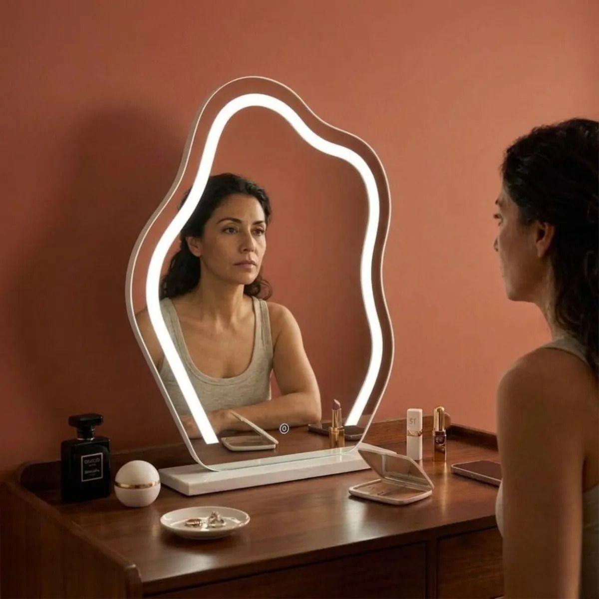 Espejo Mesa Orgánico Luz Led Táctil Tocador Maquillaje ALJ-5