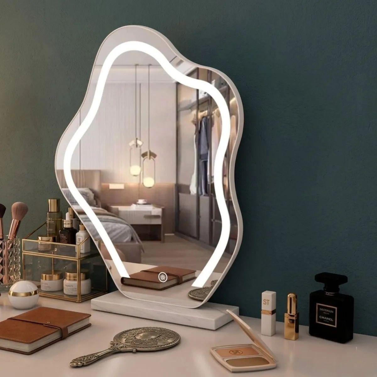 Espejo Mesa Orgánico Luz Led Táctil Tocador Maquillaje ALJ-6