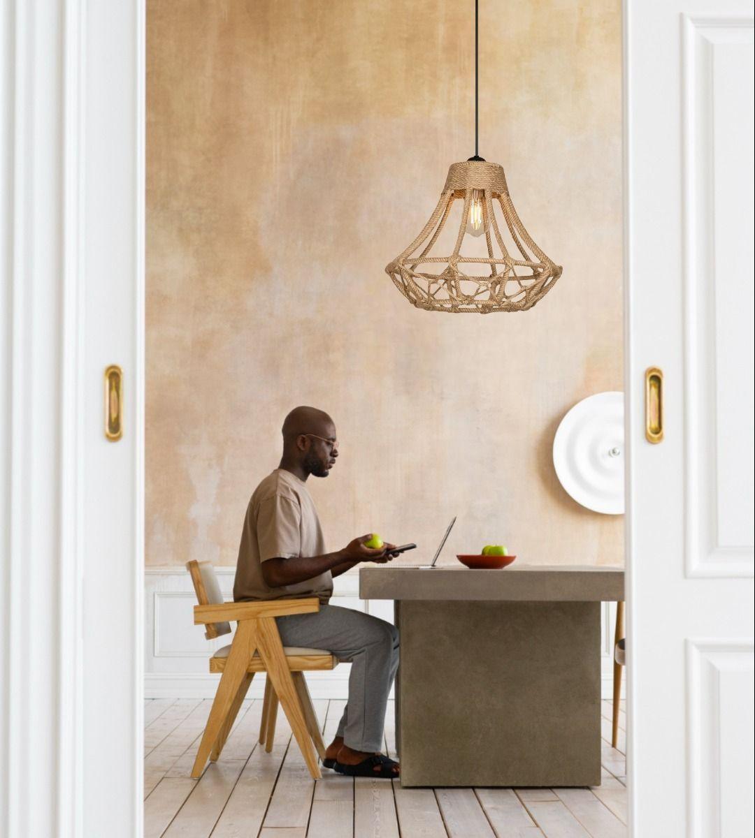 Lámpara Colgante Techo Retro Rústico Tejida Natural Jhn-5