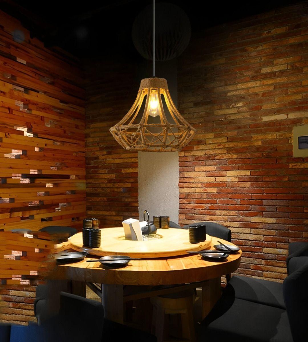 Lámpara Colgante Techo Retro Rústico Tejida Natural Jhn-7