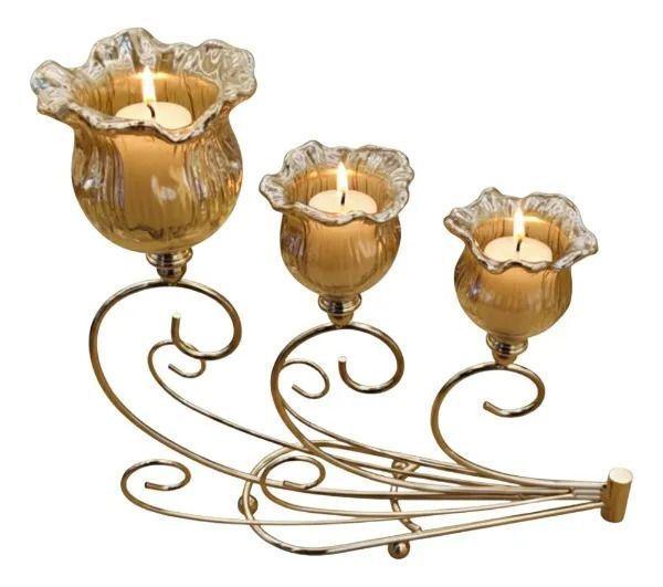 Portavela Triple Estilo Flor Adorno Hogar Decorativo Jhn-2