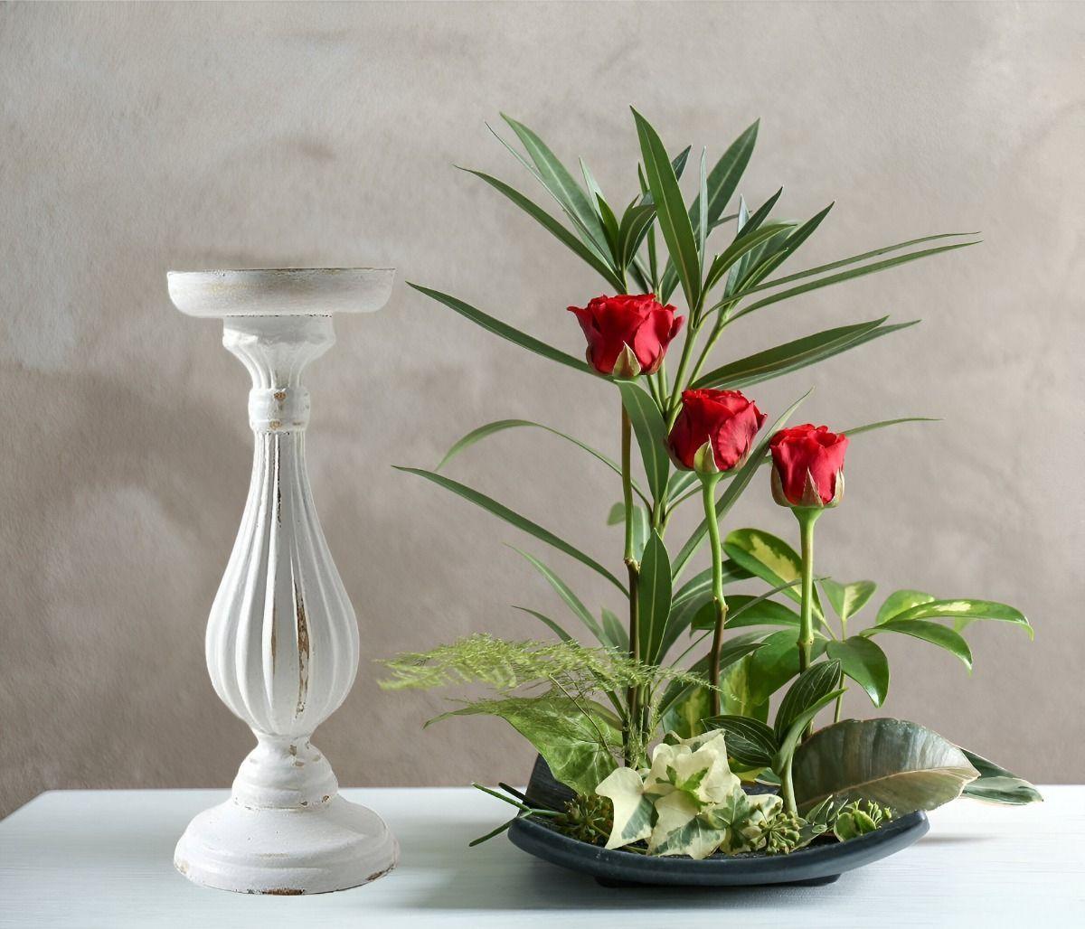 Candelabro Blanco Romano Decorativo Pedestal Pilar 28cm Jhn-4