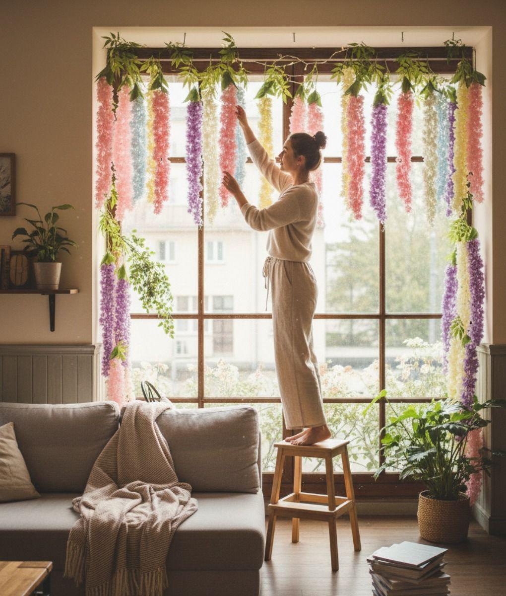 Set 2 Flores Artificiales Enredadera Colgante Pluma Jhn-4