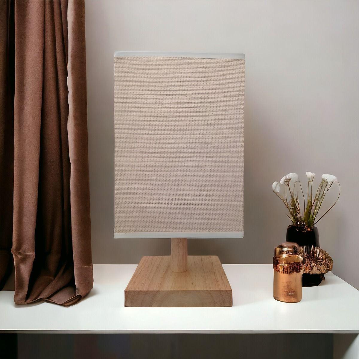 Lámpara Mesa Decorativa Base Madera Cuadrada Marrón Jhn-5