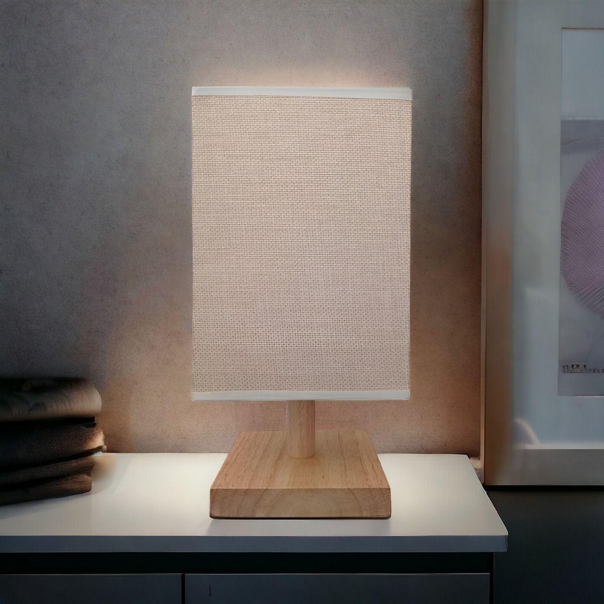 Lámpara Mesa Decorativa Base Madera Cuadrada Marrón Jhn-6