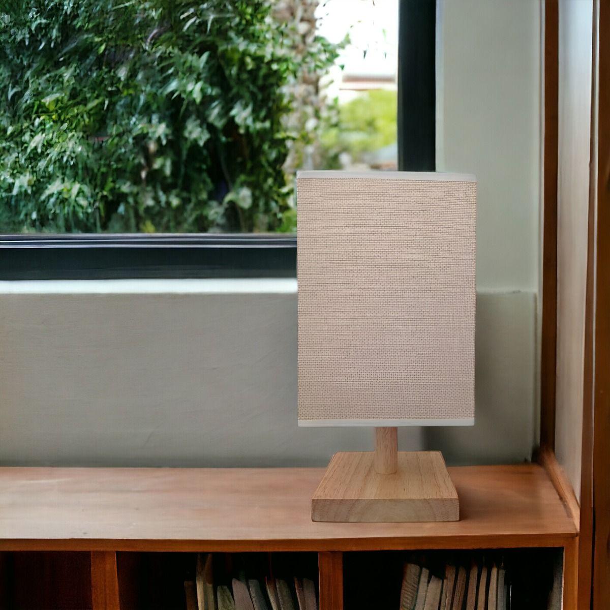 Lámpara Mesa Decorativa Base Madera Cuadrada Marrón Jhn-9