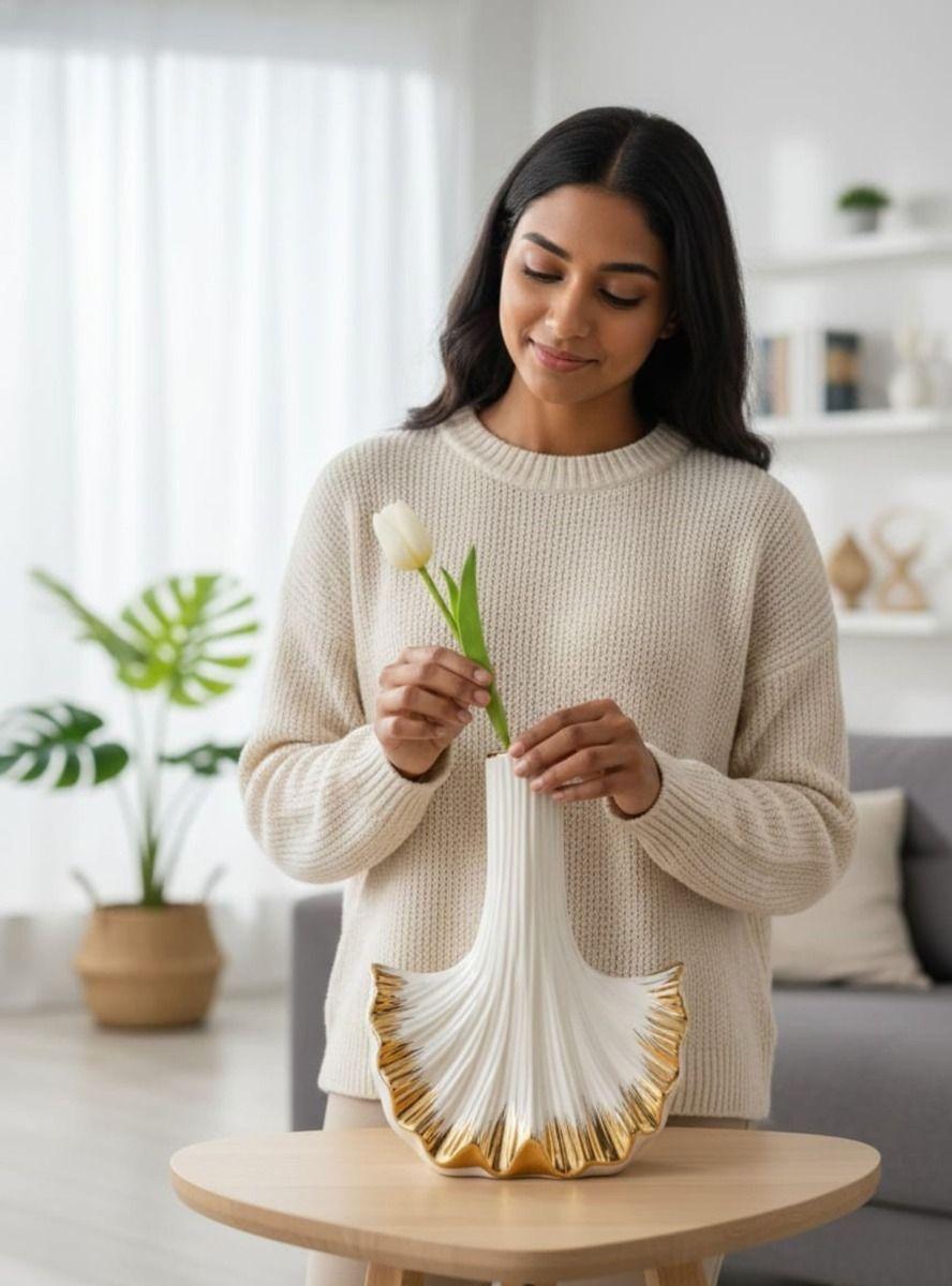 Florero Decorativo Diseño Estilo Abanico Adorno Hogar Jhn-2