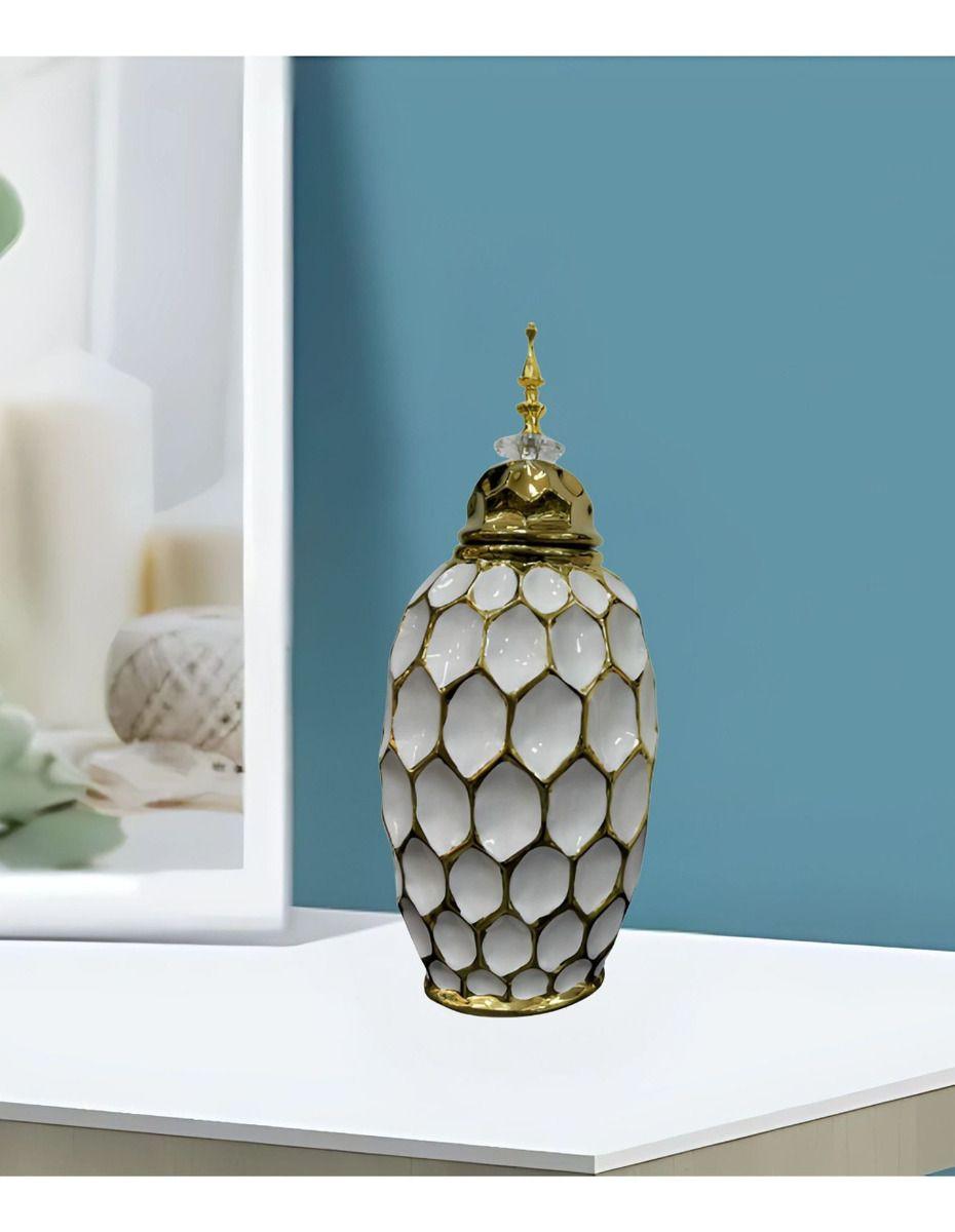 Potiche Jarrón Decorativo Patrón Panal Textura Jhn-5