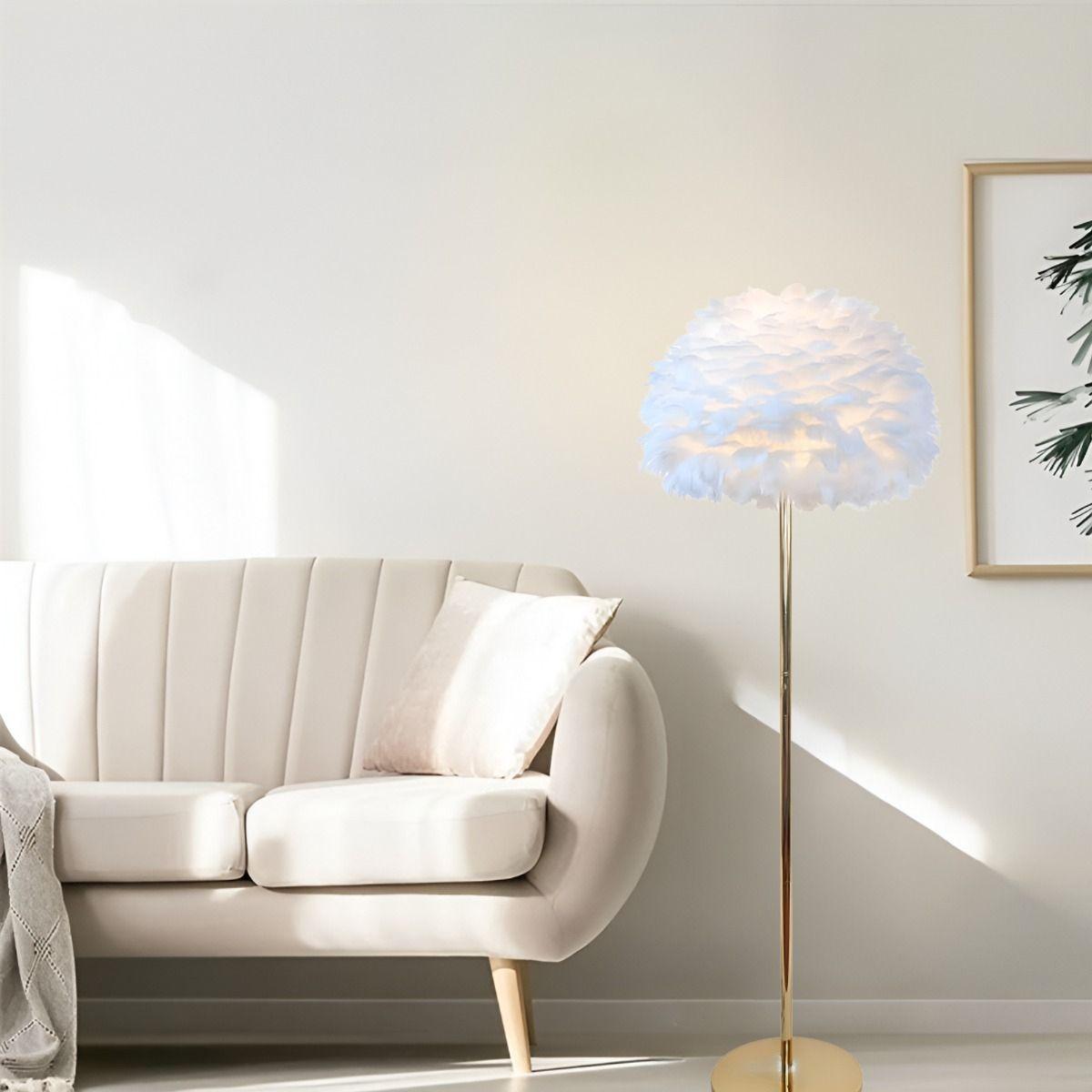 Lámpara Pie Moderna Noche Sombra Plumas Decorativa Jhn-3