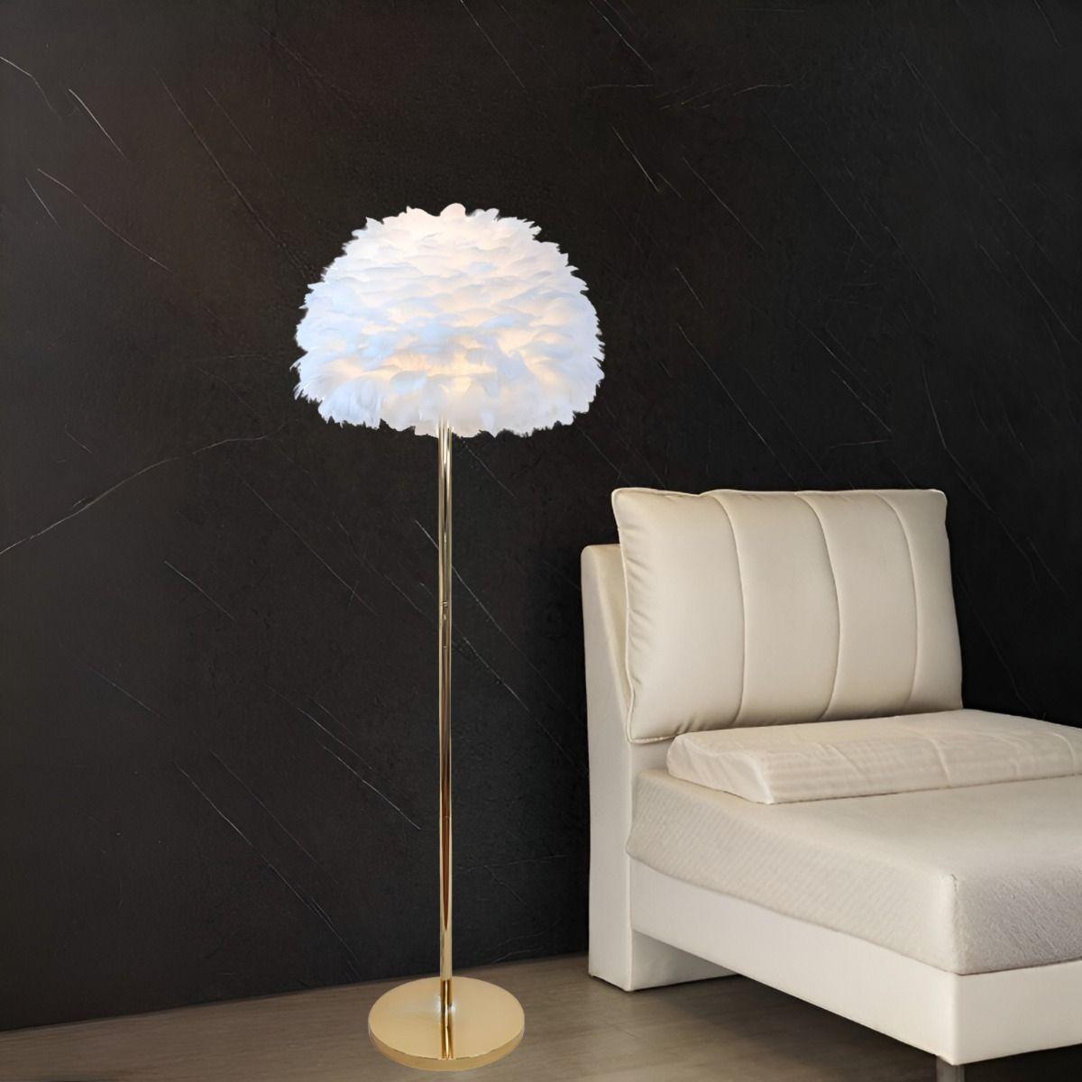 Lámpara Pie Moderna Noche Sombra Plumas Decorativa Jhn-7