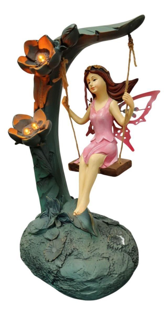 Figura Decorativa Hada Columpio Jardín Adorno Solar Jhn-2