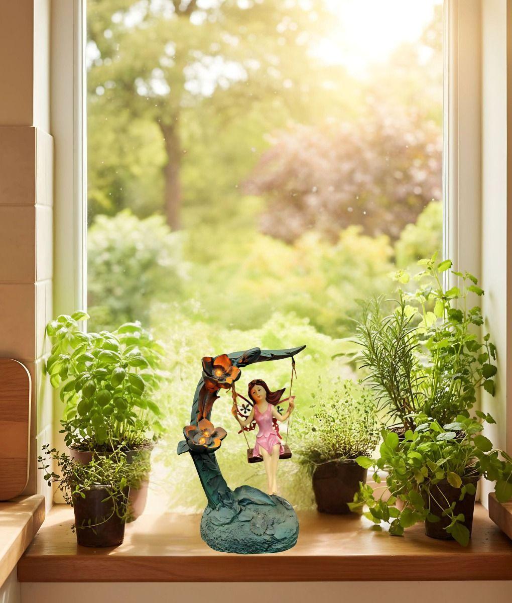 Figura Decorativa Hada Columpio Jardín Adorno Solar Jhn-6