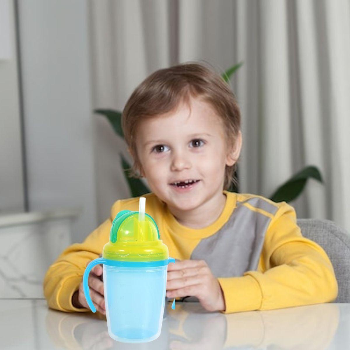 SET 2 VASOS CON ASA AGARRE ANTIDERRAME PAJILLA NIÑOS LAU-6