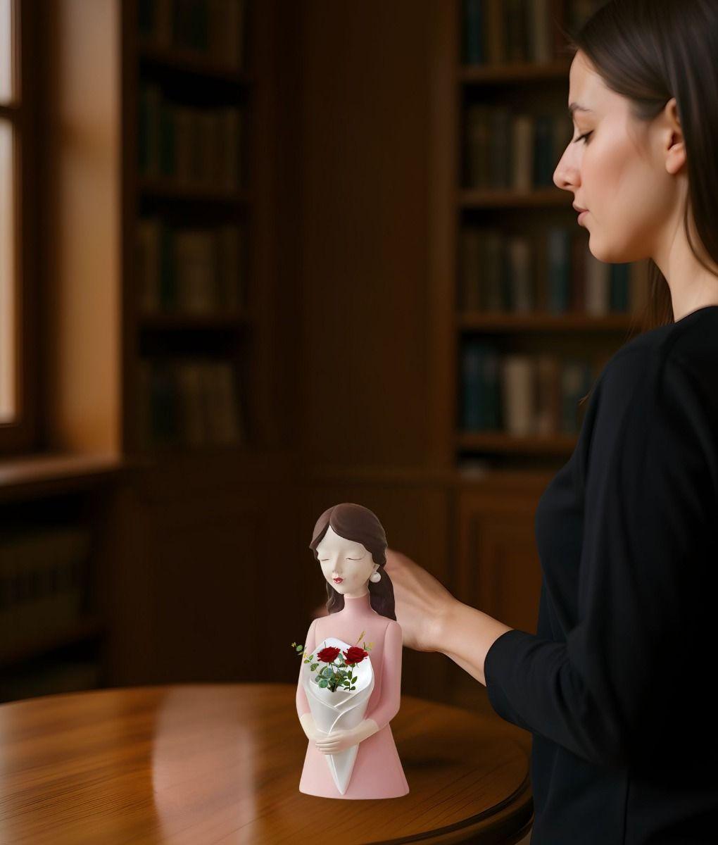 Estatua Figura Decorativa Mujer Silueta Adorno Floral Jhn-2