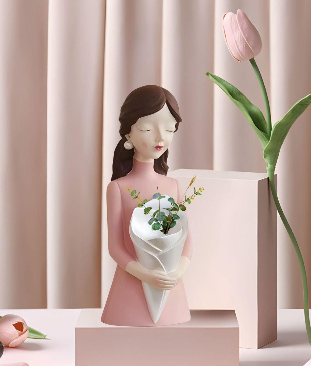 Estatua Figura Decorativa Mujer Silueta Adorno Floral Jhn-7