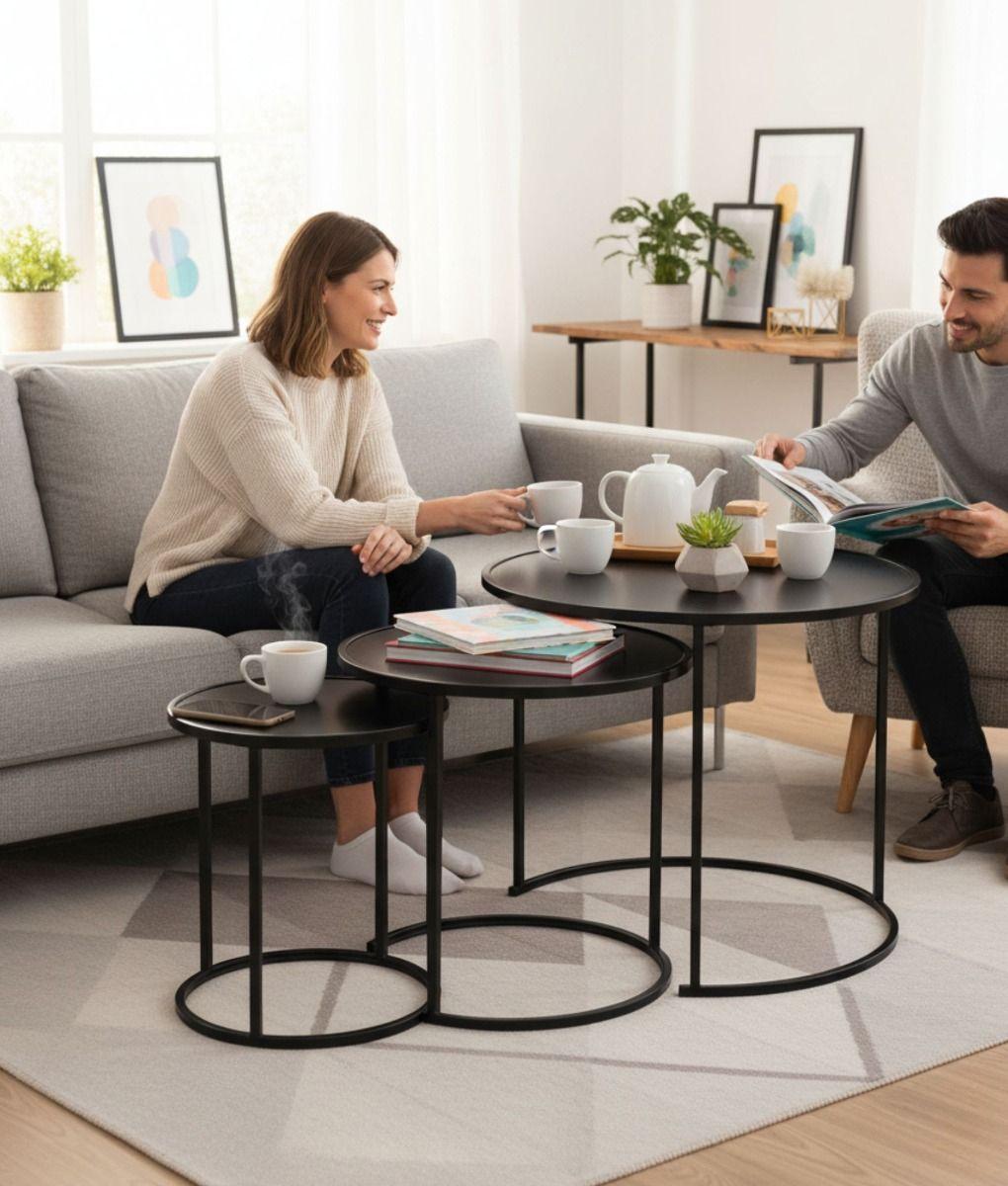 Set 3 Mesa Centro Decorativa Auxiliar Diseño Moderno Jhn-2