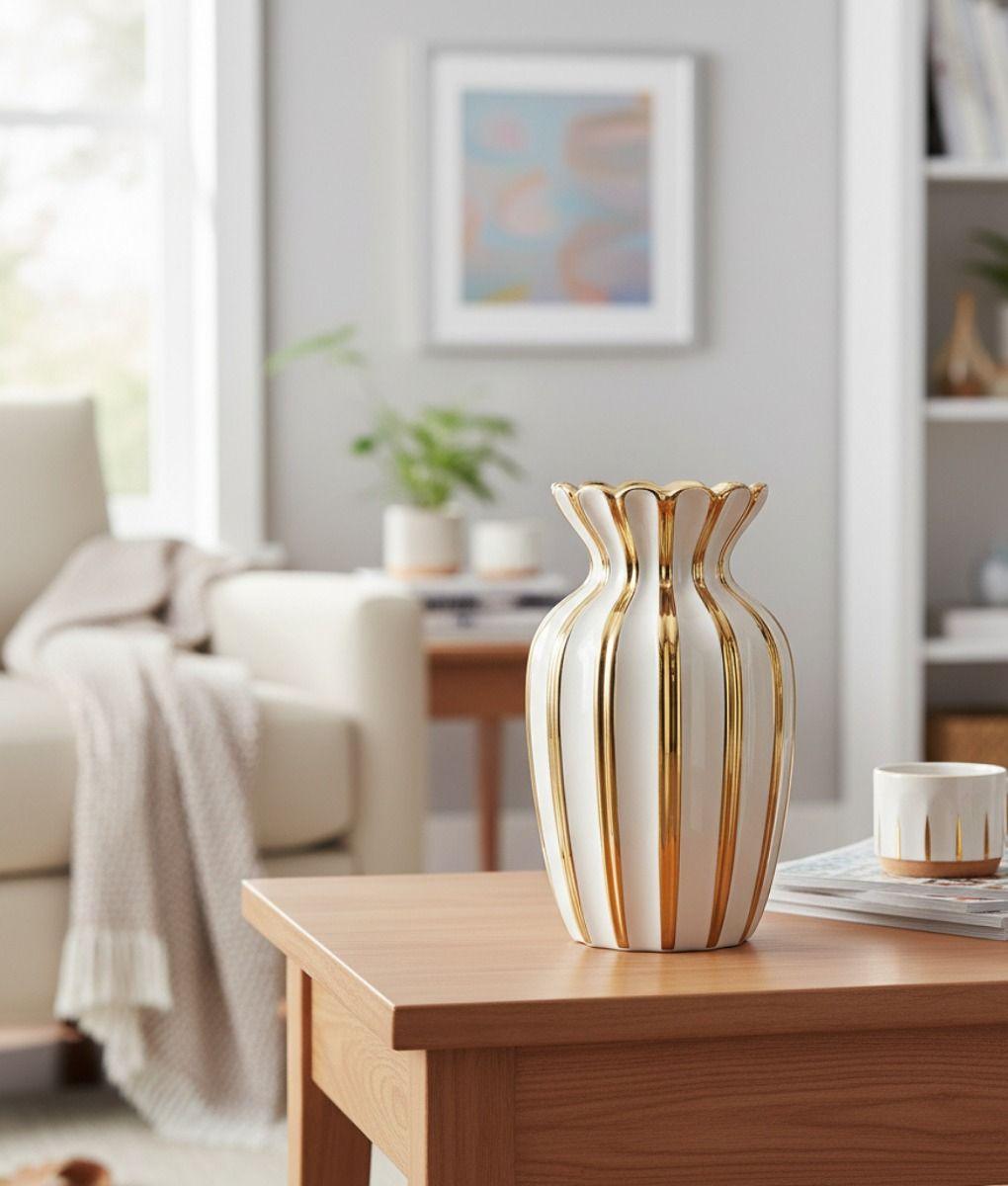 Florero Decorativo Elegancia Rayada Lujo Jarrón Adorno Jhn-9