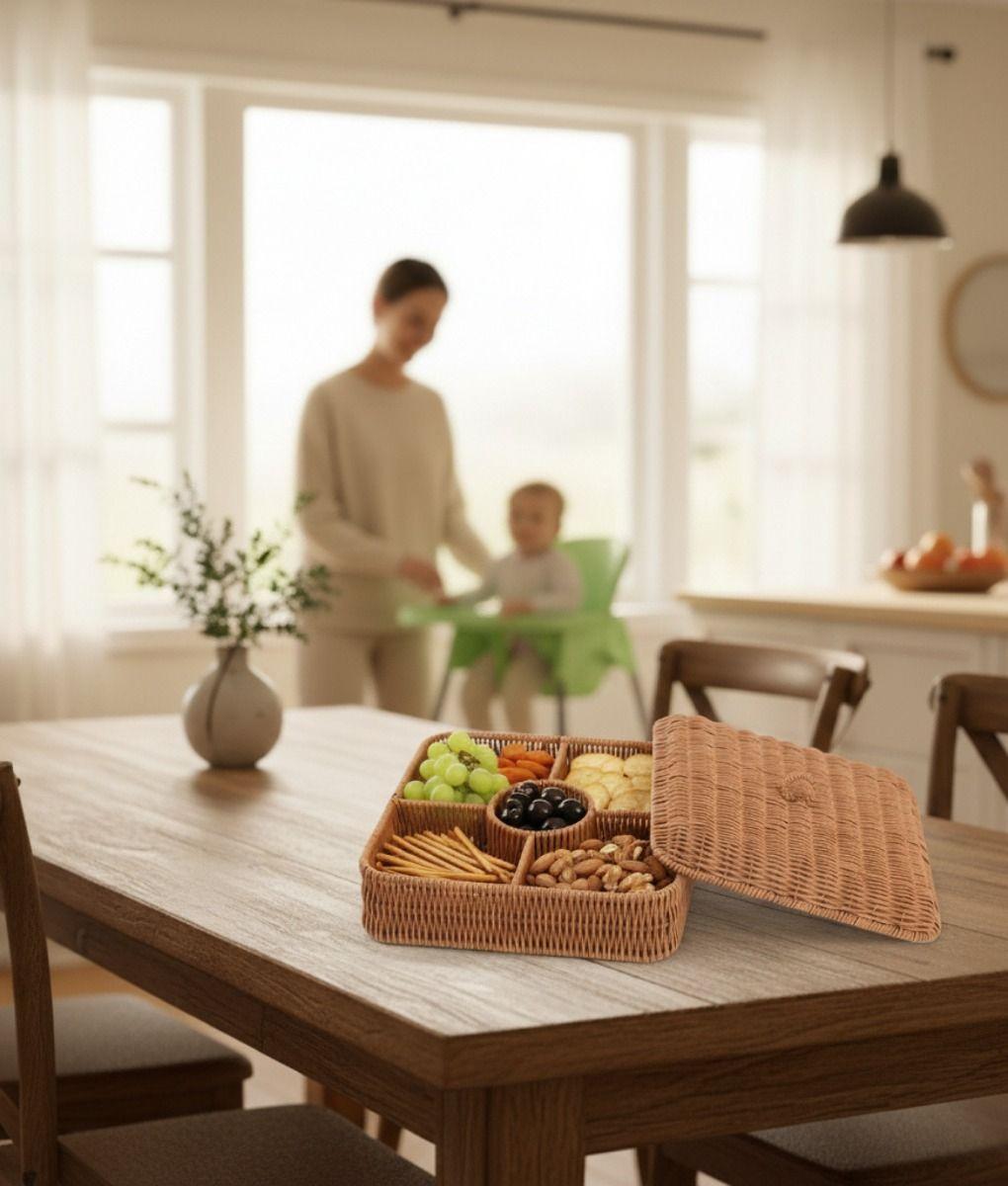 Canasto Decorativo Tapa Cesto Organizador Compartimentos Jhn-4