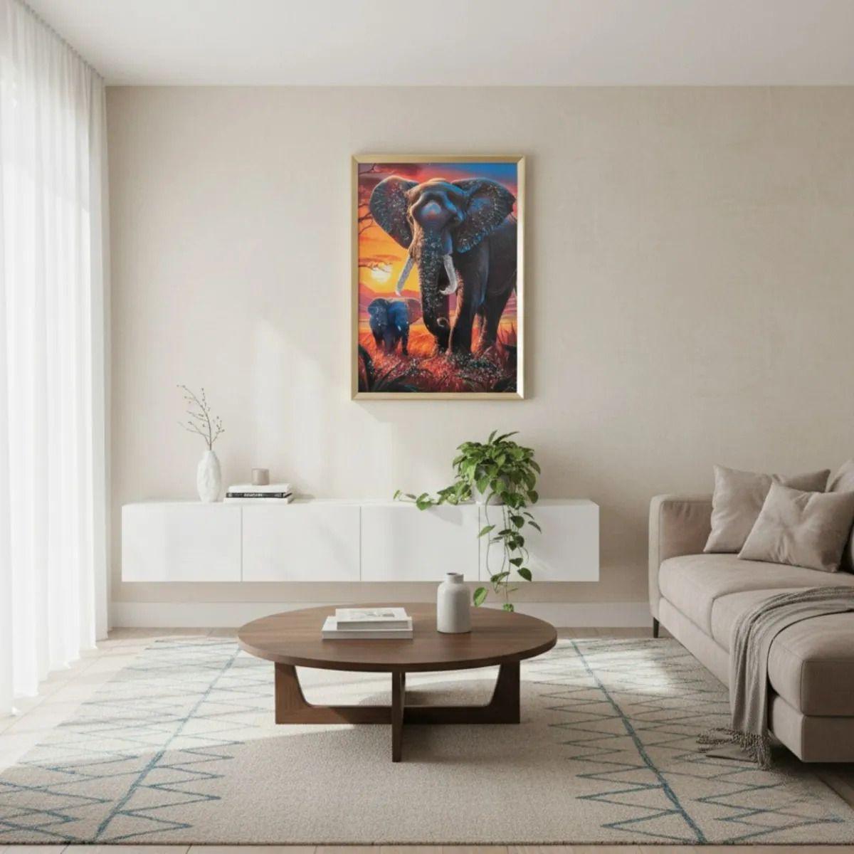 Cuadro Decorativo Elefante Moderno Paisaje Atardecer Jhn-7