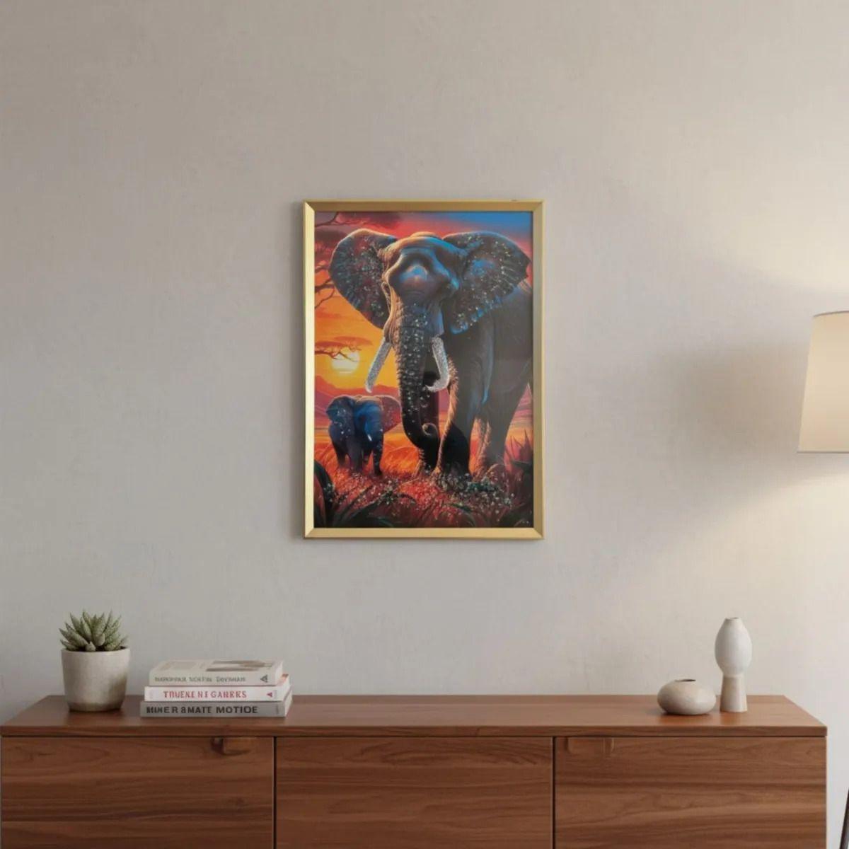 Cuadro Decorativo Elefante Moderno Paisaje Atardecer Jhn-9