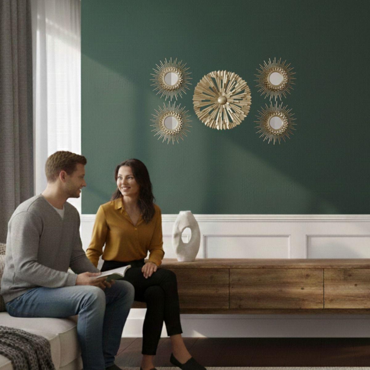 Set 5 Pza Espejo Decorativo Pared Adorno Mural Solar Jhn-2