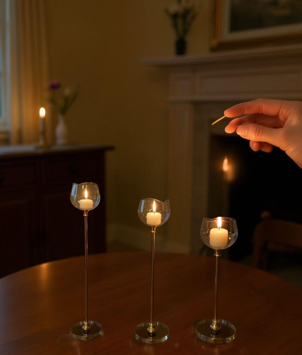 Set 3 Portavela Decorativo Flor Diseño Moderno Adorno Jhn-4