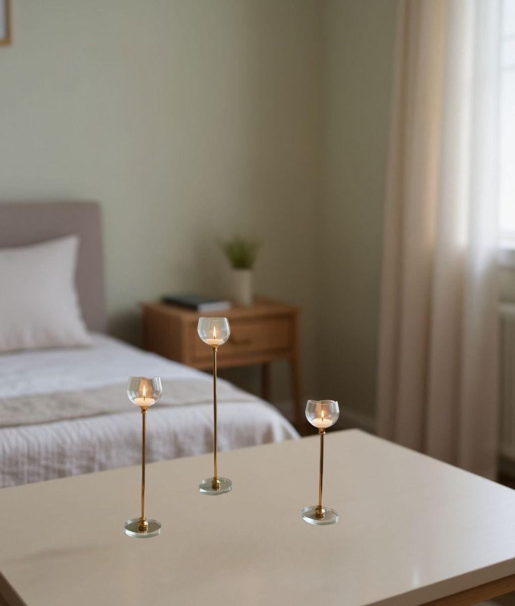 Set 3 Portavela Decorativo Flor Diseño Moderno Adorno Jhn-7