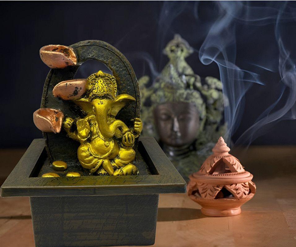 Estatua Fuente Ganesha Elefante Resina Sala Decoración Lau-8