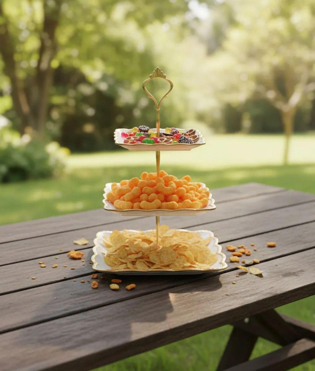 Bandeja Decorativa Servir Tres Niveles Bordes Ondulados Jhn-9