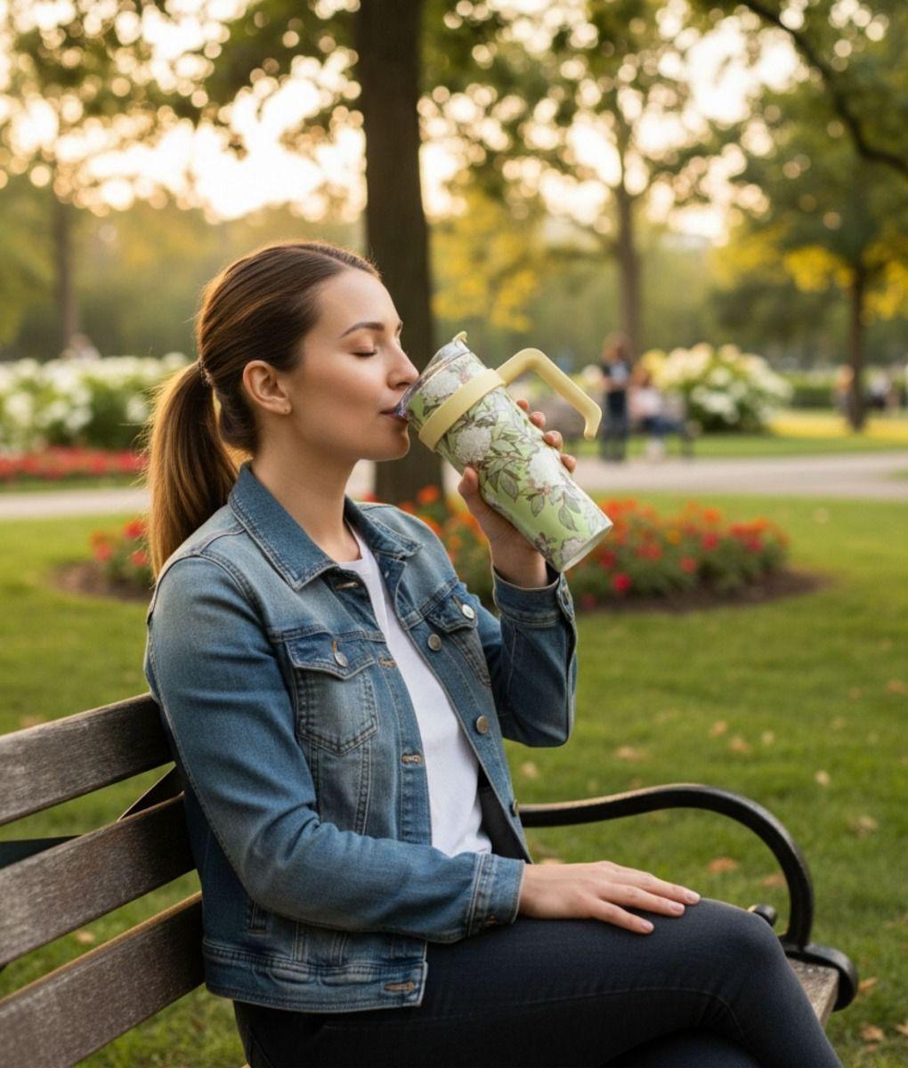 Vaso Botella Deportiva Floral Asa Funcional Ergonómico Jhn-3