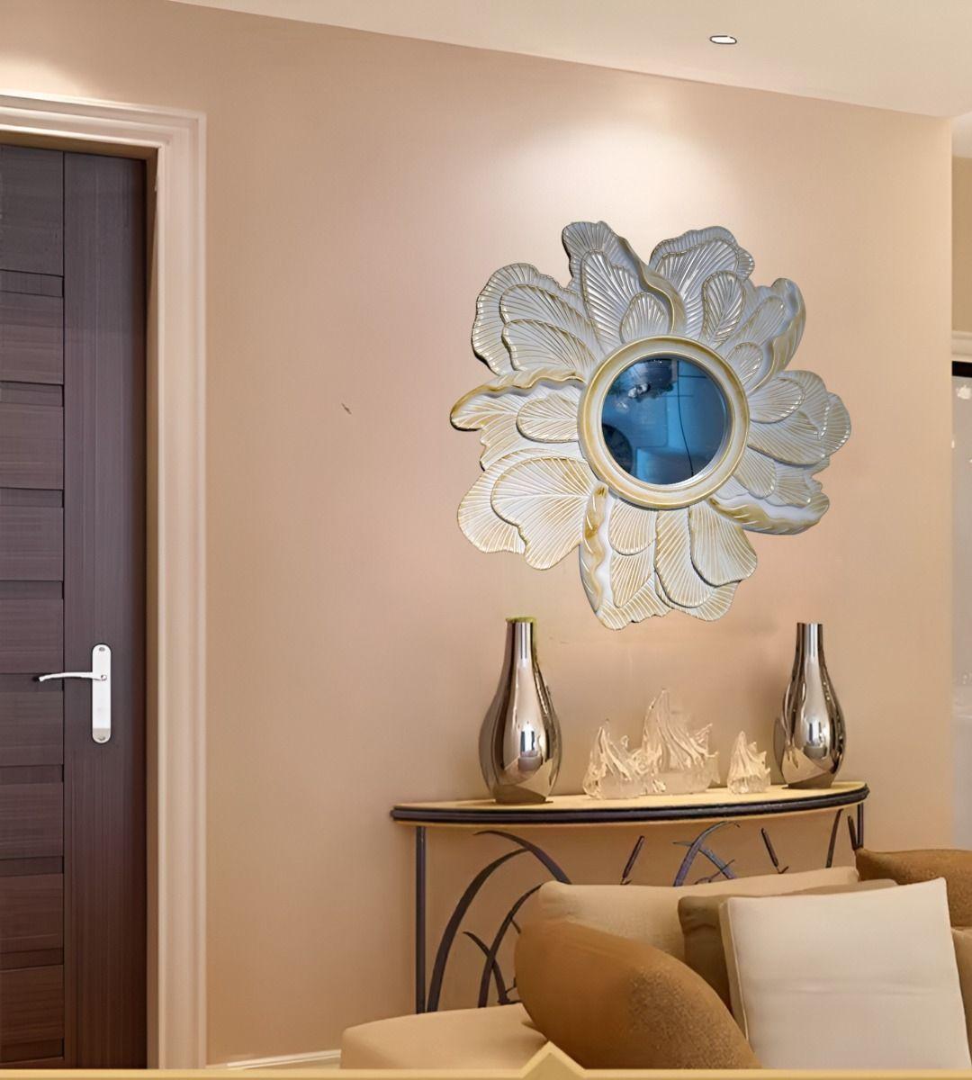 Espejo Decorativo Pared Resina Pétalos Rosa Jhn-6