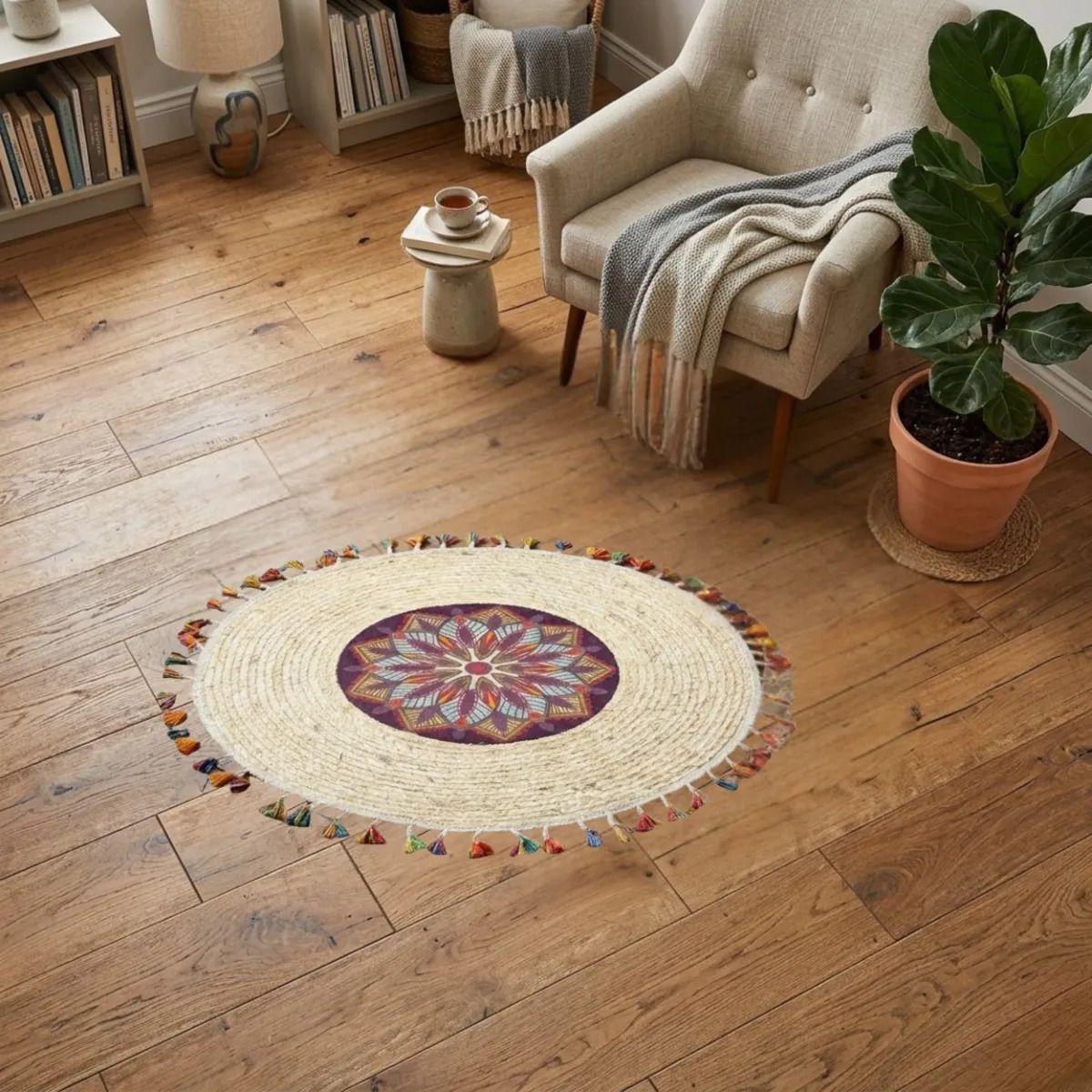 Alfombra Artesanal Flecos Sala Dormitorio Mandala ALJ-4