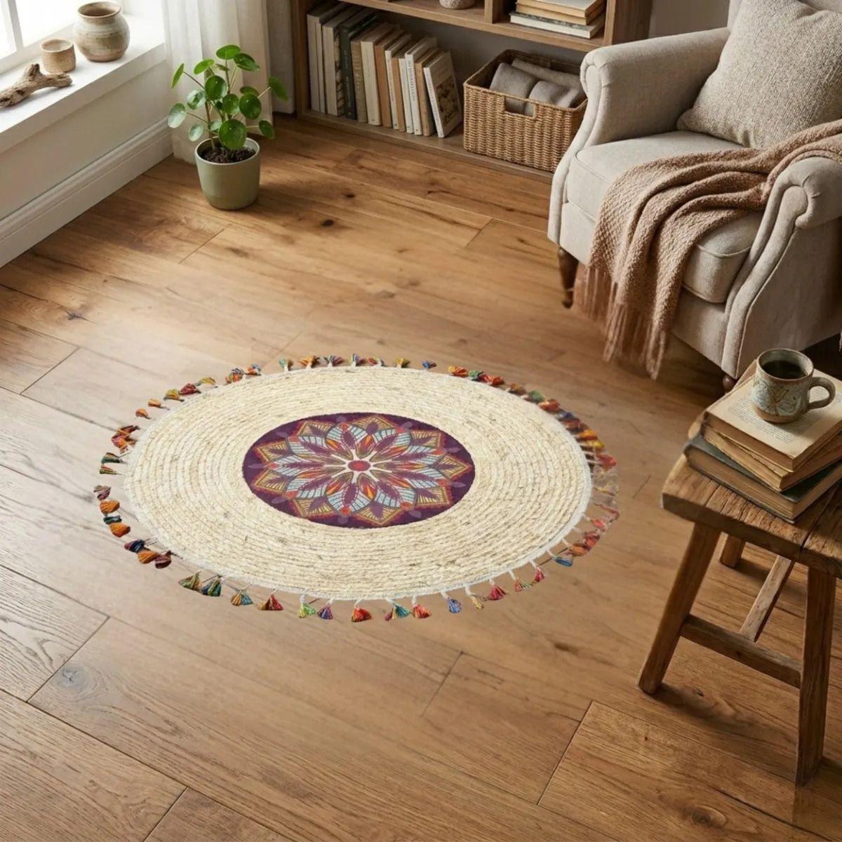 Alfombra Artesanal Flecos Sala Dormitorio Mandala ALJ-6