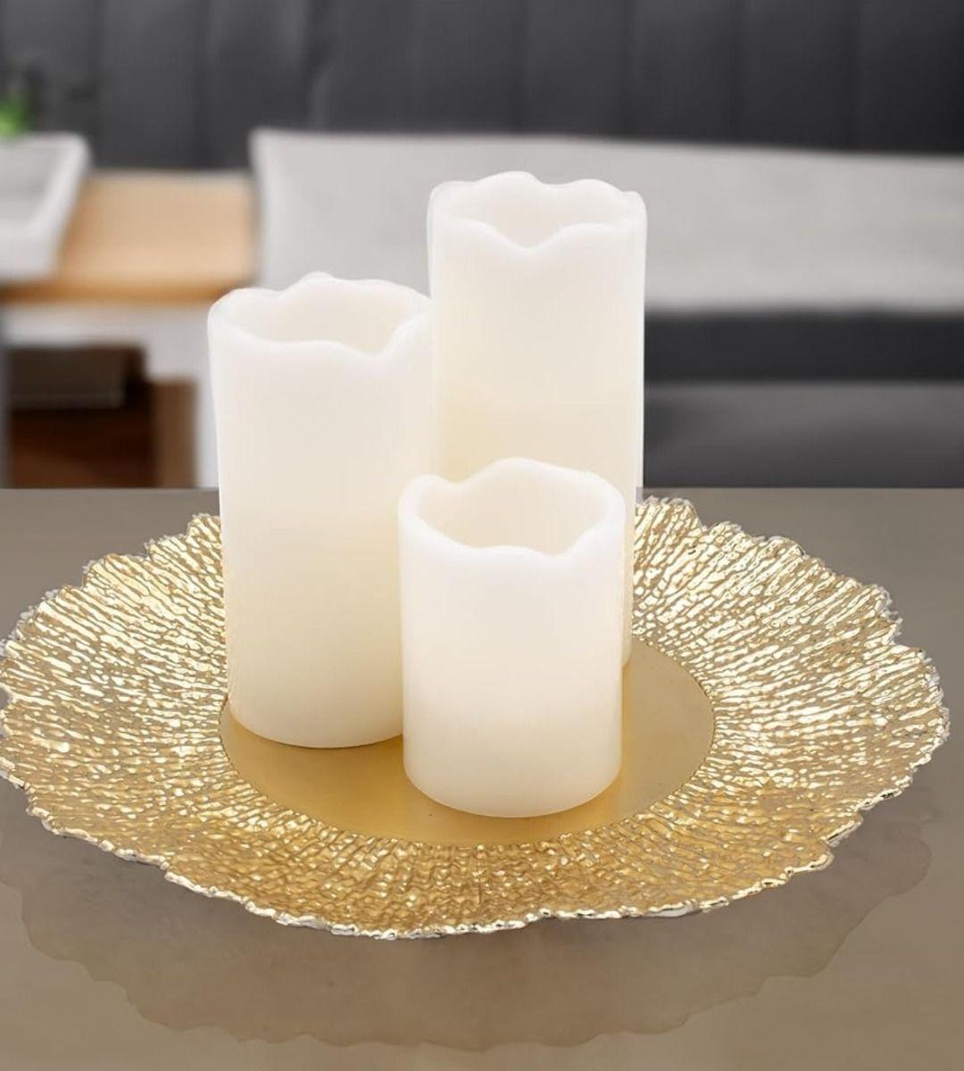 Set 3 Plato Base Redondo Dorado Brillante Decorativo Jhn-6
