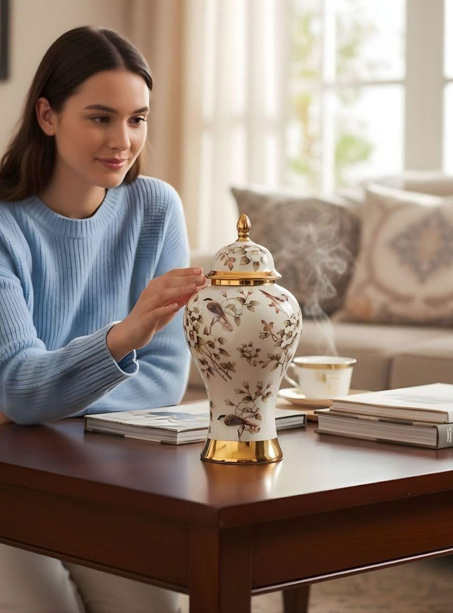 Potiche Decorativo Jarrón Adorno Diseño Floral Hogar Jhn-2